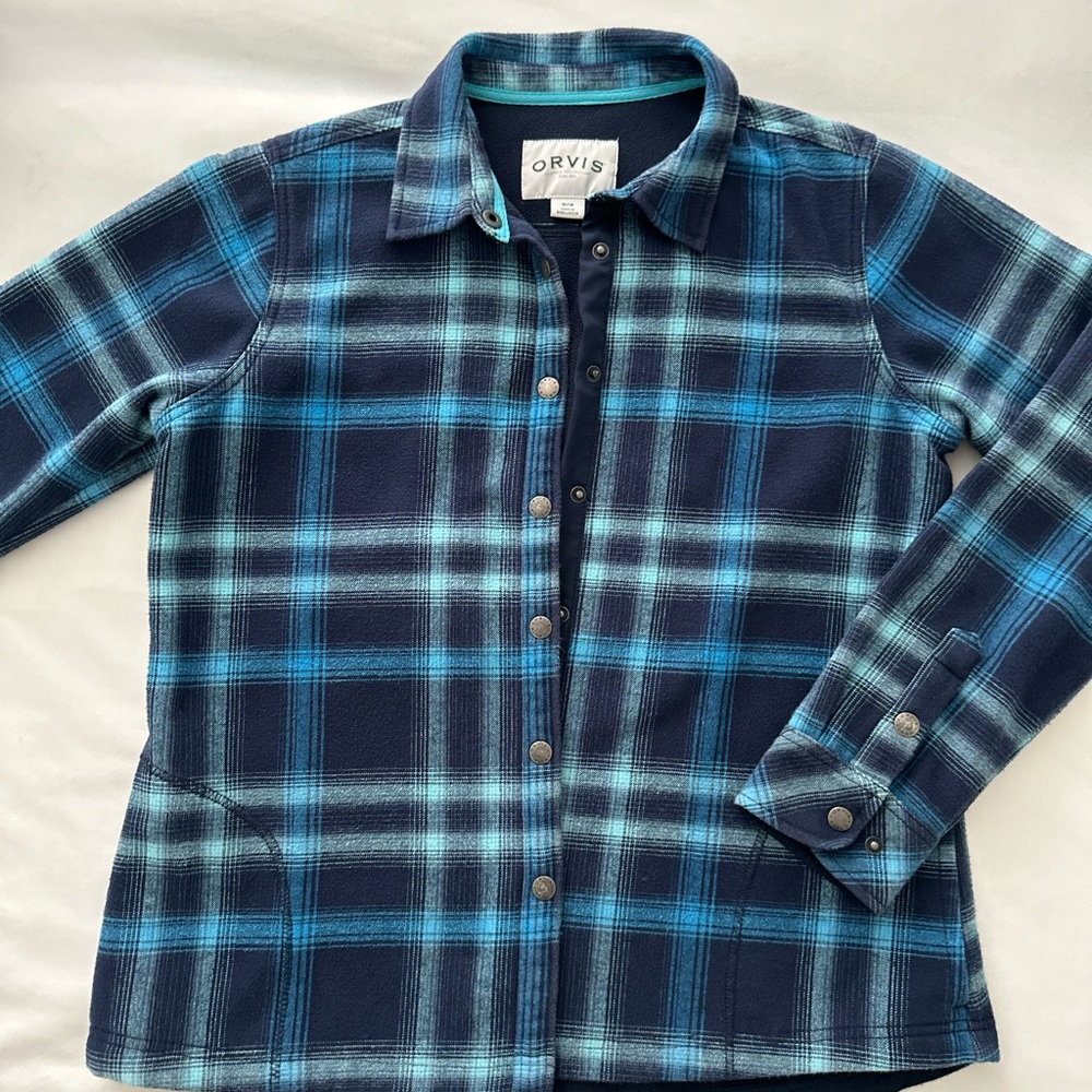 Orvis Navy and Teal Plaid Shirt Jacket
